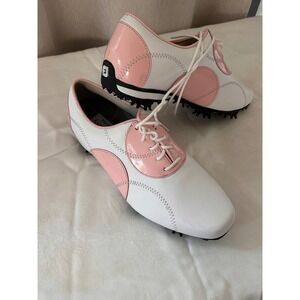 FootJoy LoPro Collection Womens Golf Shoes White Pink Patent Leather Spiked 8W